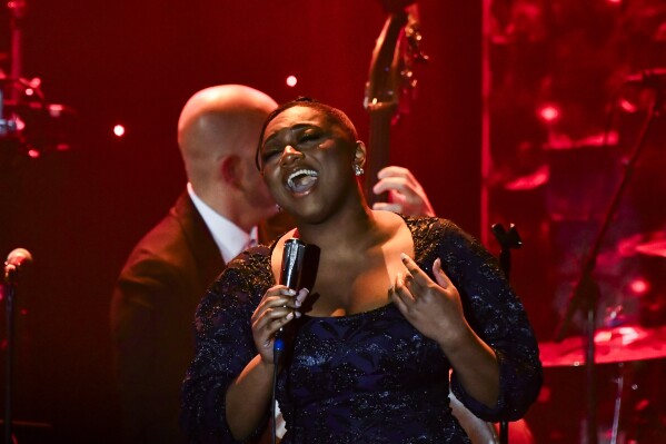 Samara Joy performs during the Pre-Grammy Gala on Saturday, Feb. 1, 2025, at the Beverly Hilton Hotel in Beverly Hills, Calif. (Photo by Richard Shotwell/Invision/AP)