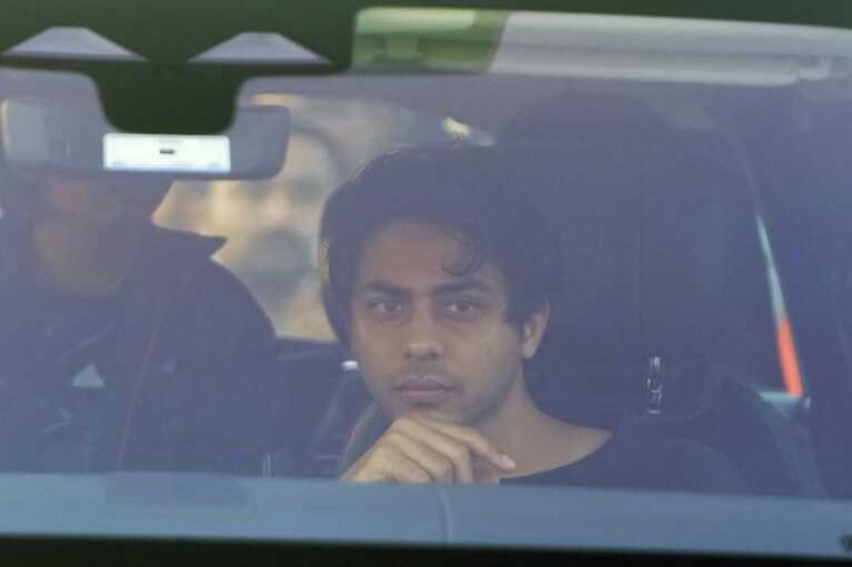 Aryan Khan, son of Bollywood actor Shah Rukh Khan, leaves the airport in a car as he arrives to attend the pre-wedding celebrations of Anant Ambani and Radhika Merchant in Jamnagar, India, Thursday, February 29, 2024. (Photo AP/Ajit Solanki)