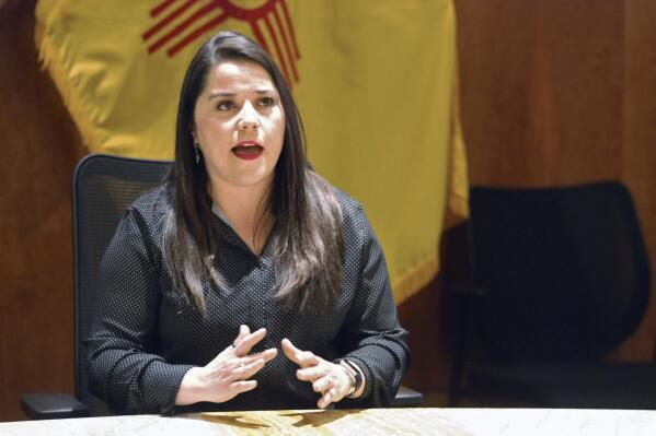 FILE - Corrections Department Secretary Alisha Tafoya Lucero speaks after being named as Cabinet secretary to oversee New Mexico's combination public-private prison system, at a news conference in Santa Fe, N.M., on Wednesday, June 19, 2019. Advocates for prisoners' rights have filed a civil rights lawsuit against state corrections officers who allegedly ignored requirements that they videotape a prison-cell encounter with an inmate who says he was sexually abused, beaten without provocation and taunted with words that evoked the 2020 death of George Floyd at the hands of police. (AP Photo/Morgan Lee, File)