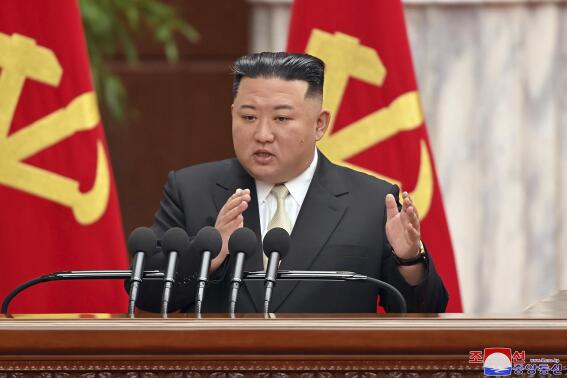 In this photo taken during Feb. 26 - March 1, 2023 and provided by the North Korean government, North Korean leader Kim Jong Un speaks during a meeting of the ruling Workers’ Party at its headquarters in Pyongyang, North Korea. Independent journalists were not given access to cover the event depicted in this image distributed by the North Korean government. The content of this image is as provided and cannot be independently verified. Korean language watermark on image as provided by source reads: "KCNA" which is the abbreviation for Korean Central News Agency. (Korean Central News Agency/Korea News Service via AP)