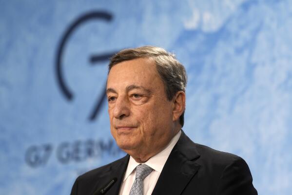 Italy's Prime Minister Mario Draghi addresses a media conference during the G7 summit at Castle Elmau in Kruen, Germany, on Tuesday, June 28, 2022. The Group of Seven leading economic powers are concluding their annual gathering on Tuesday. (AP Photo/Markus Schreiber)