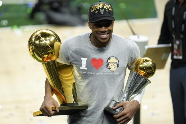 NBA Championship Trophy Presentation  Giannis Antetokounmpo is the NBA  Finals Most Valuable Player 