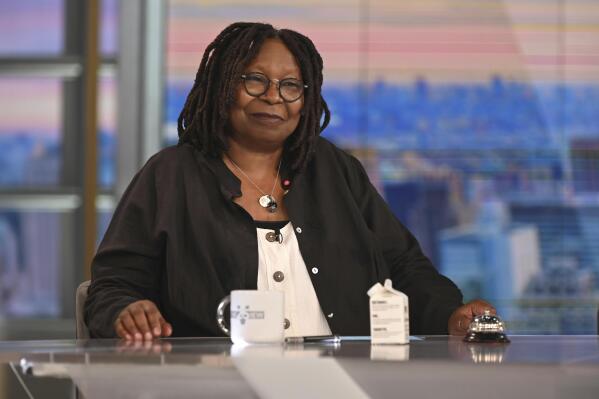 This image released by ABC shows co-host Whoopi Goldberg on the set of the daytime talk series "The View." Goldberg’s colleagues on the ”The View'' had virtually nothing to say Wednesday about her two-week suspension for her comments earlier this week on Jews and the Holocaust. At the top of the ABC talk show, co-host Joy Behar noted Goldberg’s absence and said simply with a tiny head tilt, “OK,” before moving on to other topics (Jenny Anderson/ABC via AP)
