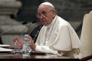 
              Pope Francis speaks during a meeting with the dioceses of Rome, at the Vatican Basilica of St. John Lateran, in Rome, Thursday, May 9, 2019. (AP Photo/Alessandra Tarantino)
         ...