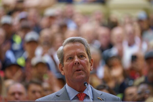 Georgia Gov. Brian Kemp speaks during a news conference pushing for tort reform on Thursday, Jan. 30, 2025 in Atlanta. (Matthew Pearson/WABE via AP, File)