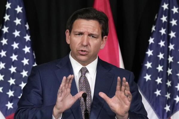 FILE - Florida Gov. Ron DeSantis speaks as he announces a proposal for Digital Bill of Rights, Feb. 15, 2023, at Palm Beach Atlantic University in West Palm Beach, Fla. DeSantis has emerged as a political star early in the 2024 presidential election season even as he ignores many conventions of modern politics. (AP Photo/Wilfredo Lee, File)