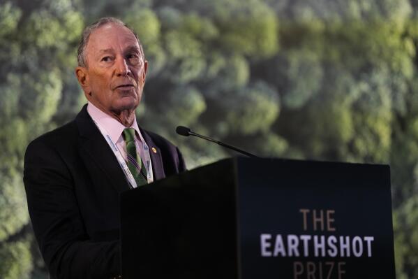 FILE - Michael Bloomberg speaks during a meeting with Earthshot prize winners and finalists at the Glasgow Science Center on the sidelines of the COP26 U.N. Climate Summit in Glasgow, Scotland, Tuesday, Nov. 2, 2021. A handful of Americans donated at least $1 billion to charity last year, according to the Chronicle of Philanthropy’s annual ranking of the 50 Americans who gave the most to charity in 2021.  Bloomberg, the former New York mayor and financial titan, gave $1.7 billion to the arts, education, the environment, and other causes.  (AP Photo/Alastair Grant, Pool, File)