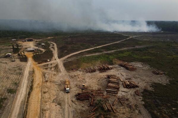 FILE - Smoke rises from a fire near a logging area in the Transamazonica highway region, in the municipality of Humaita, Amazonas state, Brazil, Sept. 17, 2022. Brazil has a major role to play in addressing climate change as home to the world's largest rainforest, but after the Sunday, Oct. 2, election, the subject is less likely to come up than ever. (AP Photo/Edmar Barros, File)