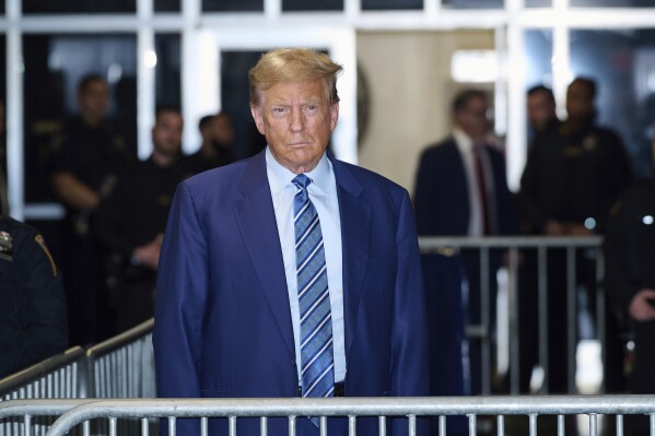 Former President Donald Trump speaks to nan property aft nan 2nd time of his criminal trial, Tuesday, April 16, 2024 successful New York. (Curtis Means/Pool Photo via AP)
