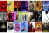 This combination of photos show promotional art for, top row from left, 