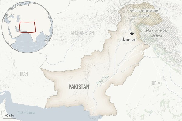 This is a locator map for Pakistan with its capital, Islamabad, and the Kashmir region. (Ǻ Photo)