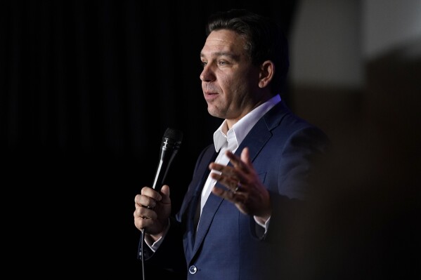 Republican presidential candidate Florida Gov. Ron DeSantis speaks during a New Year's Eve campaign event, Sunday, Dec. 31, 2023, in West Des Moines, Iowa. (AP Photo/Charlie Neibergall)