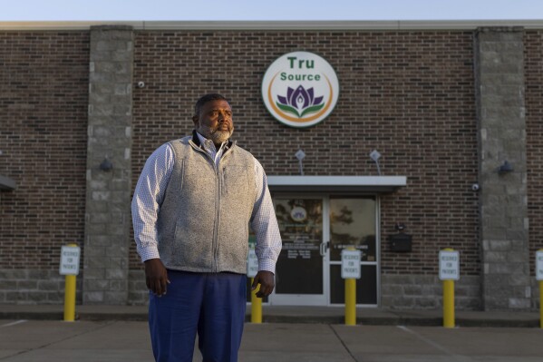 This undated photo provided by Institute for Justice shows Clarence Cocroft II, who opened Tru Source Medical Cannabis in Olive Branch, Miss. Croft, the owner of a Mississippi medical marijuana dispensary filed a federal lawsuit Tuesday, Nov. 14, 2023, challenging state regulations that he says censor business owners by preventing them from advertising. (Institute for Justice via AP)