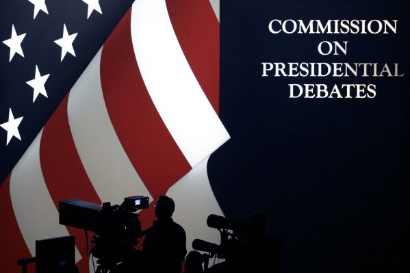 FILE - The set is shown during a presidential debate at UNLV on Oct. 19, 2016, in Las Vegas. C-SPAN said in a statement Friday, Oct. 9, 2020, that its political editor, Steve Scully, host of the second presidential debate, didn’t initiate a questionable Twitter exchange with Anthony Scaramucci and that the Commission on Presidential Debates is investigating with help from authorities.
 (AP Photo/Julio Cortez, FILE)