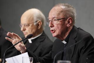 FILE - Brazilian Cardinal Claudio Hummes, General Rapporteur for the Synod of Bishops for the Pan-Amazon region, speaks during a press conference announcing a Synod of Bishops for the Pan-Amazon region at the Vatican, Oct. 3, 2019. Hummes died on Monday, June 4, 2022 at age 88. (AP Photo/Domenico Stinellis, File)