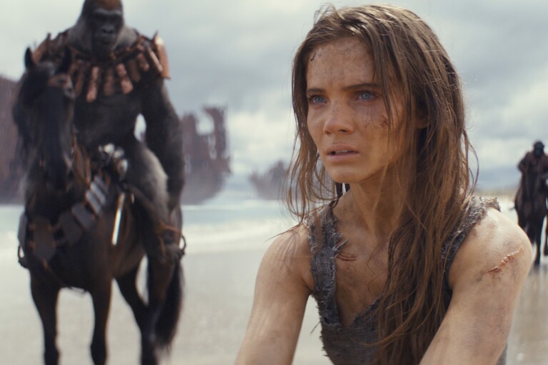 This image released by 20th Century Studios shows Freya Allan in a scene from "Kingdom of the Planet of the Apes." (20th Century Studios via AP)
