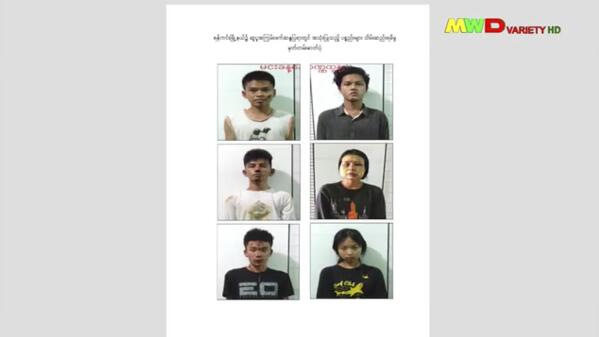 This image from an April 18, 2021 news report by Myawaddy TV shows people who security forces said they detained in a weapons raid a day earlier in the Yankin township of Yangon, Myanmar. At least 3,500 people have been detained since the military seized power in the country in February 2021, more than three-quarters of whom are male, according to an analysis of data collected by the Assistance Association for Political Prisoners, which monitors deaths and arrests. Of the 419 men whose ages were recorded in the group’s database, nearly two-thirds are under age 30, and 78 are teenagers. (Myawaddy TV via AP)