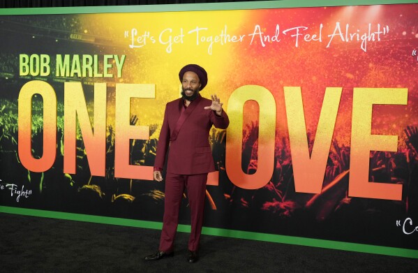 Ziggy Marley, son of reggae legend Bob Marley, poses at the premiere of the film "Bob Marley: One Love," Tuesday, Feb. 6, 2024, in Los Angeles. (AP Photo/Chris Pizzello)