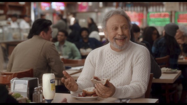 This photo provided by Hellmann’s shows Hellmann’s Super Bowl NFL football spot. (Hellmann’s via AP)
