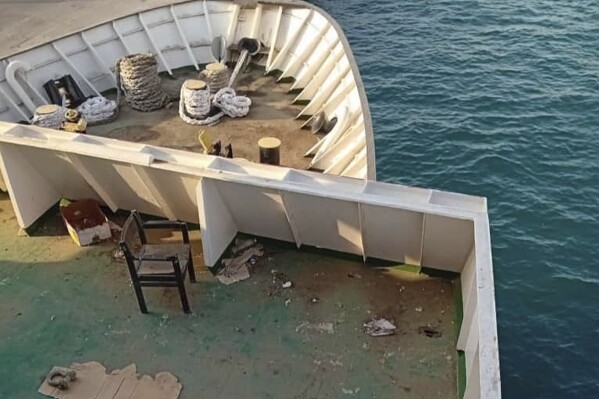 This photo provided by Abdul Nasser Saleh shows the deck of the cargo ship Al-Maha, abandoned by its owners, at the seaport of Jeddah, Saudi Arabia, in January 2024. (Courtesy Abdul Nasser Saleh via AP)