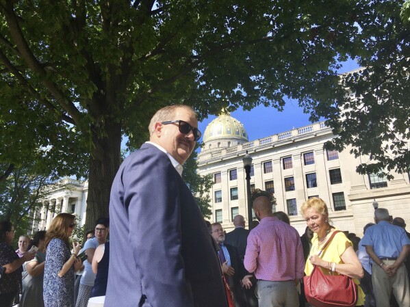 FILE - Former coal executive Don Blankenship waits outside the West Virginia Capitol on Wednesday, Aug. 29, 2018, after the Capitol was evacuated due to a fire alarm in Charleston, W.Va. Blankenship filed paperwork Friday, Jan. 26, 2024, to run for the seat being vacated by West Virginia Sen. Joe Manchin, this time as a Democrat. (AP Photo/John Raby, File)