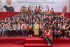 Indian Prime Minister Narendra Modi, center, poses with workers during the inauguration of Kashi Vishwanath Dham Corridor, a promenade that connects the sacred Ganges River with the centuries-old temple dedicated to Lord Shiva in Varanasi, India, Monday, Dec. 13, 2021. (AP Photo/Rajesh Kumar Singh)