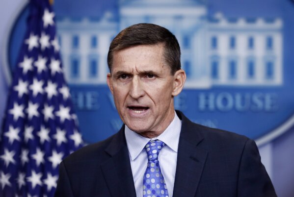 FILE - In this Feb. 1, 2017 file photo, then National Security Adviser Michael Flynn speaks during the daily news briefing at the White House, in Washington. (AP Photo/Carolyn Kaster)