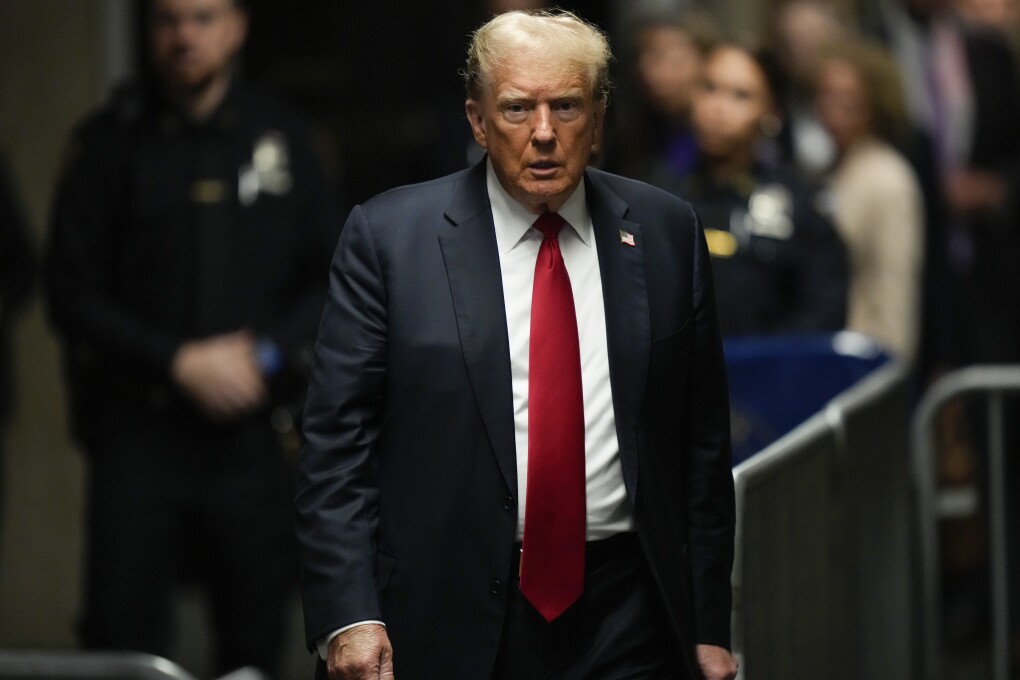 Former President Donald Trump arrives at Manhattan Criminal Court, Tuesday, May 28, 2024, in New York. (AP Photo/Julia Nikhinson, Pool)