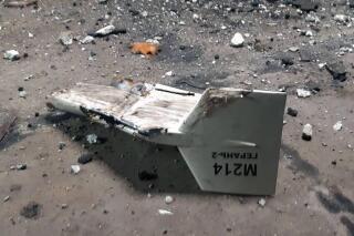 FILE - This undated photograph released by the Ukrainian military's Strategic Communications Directorate shows the wreckage of what Kyiv has described as an Iranian Shahed drone downed near Kupiansk, Ukraine. The Iranian-made drones that Russia sent slamming into central Kyiv this week have produced hand-wringing and consternation in Israel, complicating the country’s balancing act between Russia and the West. (Ukrainian military's Strategic Communications Directorate via AP, File)