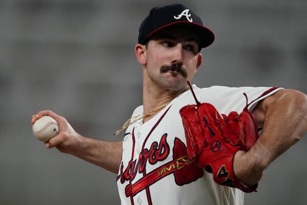 Atlanta Braves starting pitcher Spencer Strider throws in the eighth inning of a baseball game against the Colorado Rockies, Thursday, Sept. 1, 2022, in Atlanta. (AP Photo/John Bazemore)