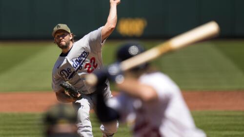 Los Angeles Dodgers starting pitcher Clayton Kershaw throws during the second inning of a baseball game against the St. Louis Cardinals Sunday, May 21, 2023, in St. Louis. (AP Photo/Jeff Roberson)