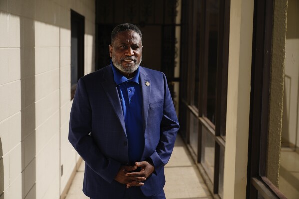 Prichard Mayor Jimmy Gardner poses for a portrait on Thursday, Dec. 7, 2023, in Prichard, Ala., which loses 60% of its drinking water through leaks. Gardner said some loans and grants require recipients to match the funding, which would mean diverting money from other needs. 