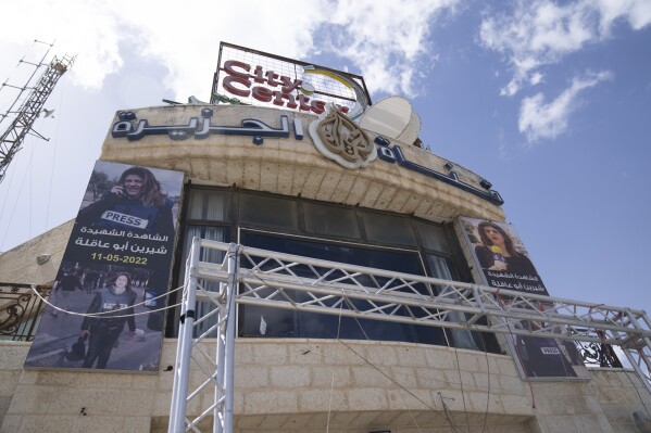 Al Jazeera network office in the West Bank city of Ramallah Sunday, May 5, 2024. Israel ordered the local offices of Qatar's Al Jazeera satellite news network to close on Sunday, escalating a long-running feud between the broadcaster and Prime Minister Benjamin Netanyahu.  Line government while Doha-brokered ceasefire negotiations with Hamas hang in the balance.  (AP Photo/Nasser Nasser)