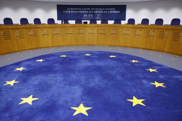 View of the European Court of Human Rights Tuesday, April 9, 2024 in Strasbourg, eastern France. (AP Photo/Jean-Francois Badias, File)