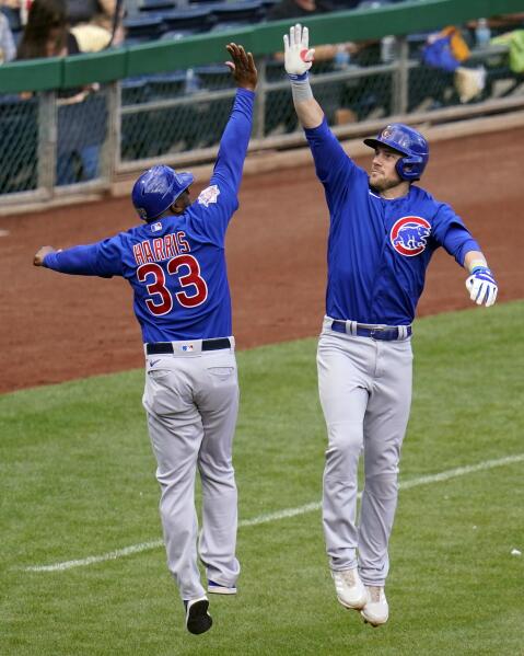 Chicago Cubs' Patrick Wisdom after hitting a two-run home run