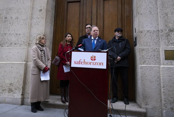 U.S. Attorney Geoffrey Berman speaks at an event held by Safe Horizon, a non-profit victim services agency, in front of Jeffrey Epstein's Manhattan residence as they raise awareness for New York State's Child Services Act, Monday, Jan. 27, 2020, in New York. During the news conference, Berman said Britain's Prince Andrew has provided “zero cooperation” to the American investigators who want to interview him about his dealings with the late millionaire sex offender Jeffrey Epstein. (AP Photo/Craig Ruttle)