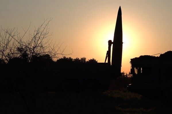 In this photo released by Russian Defense Ministry Press Service on Tuesday, May 21, 2024, a Russian Iskander missile is seen during drills to train the military for using tactical nuclear weapons at an undisclosed location in Russia. Russia's Defense Ministry on Tuesday said it began the first stage of drills involving tactical nuclear weapons. It was the first time Russia has publicly announced drills involving tactical nuclear weapons, although its strategic nuclear forces regularly hold exercises. (Russian Defense Ministry Press Service via AP)