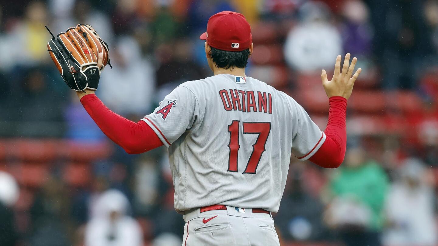 Los Angeles Angels' Hunter Renfroe plays against the Boston Red Sox during  the first inning of a baseball game, Monday, April 17, 2023, in Boston. (AP  Photo/Michael Dwyer Stock Photo - Alamy