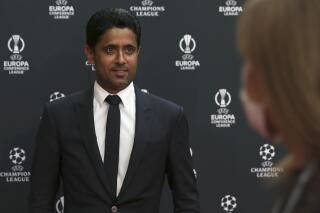 Paris Saint-Germain President Nasser Al-Khelaifi arrives for the soccer Champions League draw in Istanbul, Turkey, Thursday, Aug. 26, 2021. (AP Photo/Emrah Gurel)