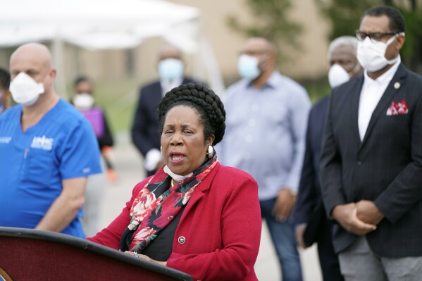 FILE - Rep. Sheila Jackson Lee, D-Texas, speaks during a news conference, April 2, 2020, in Houston. U.S. Rep. Jackson Lee, who is running to be Houston’s next mayor, is expressing regret and saying “everyone deserves to be treated with dignity” following the release of an unverified audio recording purported to be of the longtime Democratic lawmaker allegedly berating staff members with a barrage of expletives. The recording was released days before the start of early voting Monday, Oct. 23, 2023 in the Nov. 7 election. (AP Photo/David J. Phillip, file)