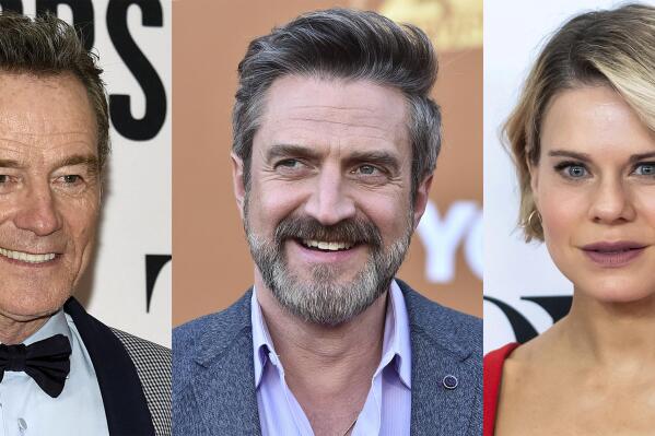 This combination of photos shows, from left, Bryan Cranston, Raúl Esparza, and Celia Keenan-Bolger, who will take part in The Dramatists Legal Defense Fund’s “Banned Together: An Anti-Censorship Podcast.”  It is available to download now through Sept. 24 in conjunction with Banned Books Week. (AP Photo)