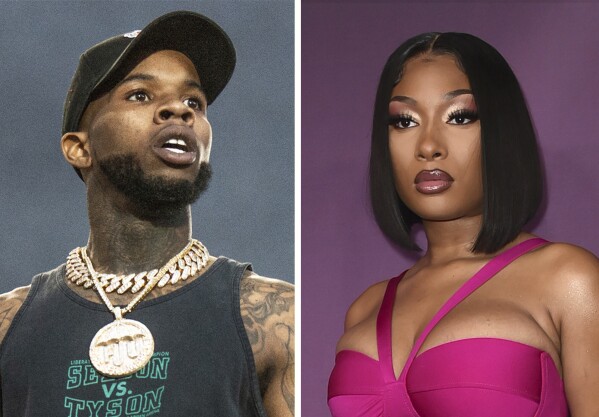 FILE - This combination photo shows Tory Lanez performing at the Festival d'ete de Quebec, July 11, 2018, in Quebec City, Canada, left, and Megan Thee Stallion at the premiere of "P-Valley," June 2, 2022, in Los Angeles. Three years have passed since hip-hop superstar Megan Thee Stallion was shot multiple times by rapper Lanez in Los Angeles following a summer pool party at the home of Kylie Jenner. On Monday, Aug. 7, 2023, Lanez is scheduled to be sentenced, following his December conviction on three felony charges. (Photos by Amy Harris, left, Richard Shotwell/Invision/AP, File)