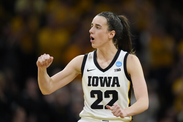 Iowa guard Caitlin Clark reacts in the second half of a second-round college basketball game against West Virginia in the NCAA Tournament, Monday, March 25, 2024, in Iowa City, Iowa. (AP Photo/Charlie Neibergall)