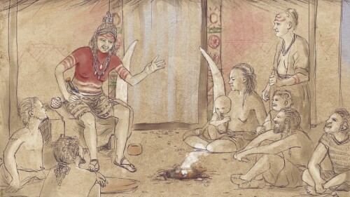 CORRECTS TO 3,200 AND 2,200 B.C., NOT YEARS AGO - This illustration provided by the ATLAS research group of the University of Seville in July 2023 depicts "The Ivory Lady" who was discovered in a tomb in Valencina, Spain, dated between 3,200 and 2,200 B.C. When archaeologists first discovered the ornate tomb, they assumed it was for a man. But now they’ve determined the remains are those of a woman by analyzing tooth enamel, according to a study published Thursday, July 6, 2023, in the journal Scientific Reports. (Miriam Luciañez Triviño/ATLAS - University of Seville)
