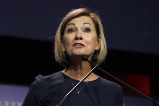 Iowa Gov. Kim Reynolds speaks during the Family Leadership Summit, Friday, July 16, 2021, in Des Moines, Iowa. (AP Photo/Charlie Neibergall)