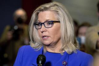 FILE - In this May 12, 2021, file photo, Rep. Liz Cheney, R-Wyo., speaks to reporters at the Capitol in Washington. Rep. Cheney of Wyoming has had a record fundraising quarter, bringing in $1.88 million. Financial reports filed with the Federal Election Commission on Thursday, July 15, 2021, show her campaign has over $2.8 million in the bank. (AP Photo/Amanda Andrade-Rhoades, File)