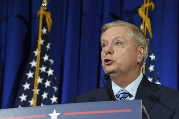 U.S. Sen. Lindsey Graham of South Carolina makes his victory speech after winning another term in office on Tuesday, Nov. 3, 2020, in Columbia, S.C. (AP Photo/Meg Kinnard)