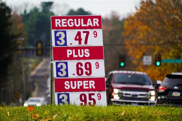 Gasoline prices are displayed at a station in Huntingdon Valley, Pa., Wednesday, Nov. 17, 2021. OPEC and allied oil-producing countries meet Thursday, Dec. 2, 2021, under the shadow of a surprise new COVID-19 threat, with uncertainty over the omicron variant's future impact on the global economic recovery hanging over their decision on how much oil to pump to a world that is paying more for gasoline.  (AP Photo/Matt Rourke)