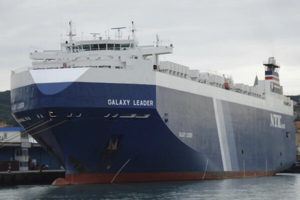 The Galaxy Leader is seen at the port of Koper, Slovenia on Sept. 16, 2008. Yemen's Houthi rebels seized the Israeli-linked cargo ship in a crucial Red Sea shipping route on Sunday, Nov. 19, 2023, officials said, taking over two dozen crew members hostage and raising fears that regional tensions heightened over the Israel-Hamas war were playing out on a new maritime front. (AP Photo/Kristijan Bracun)