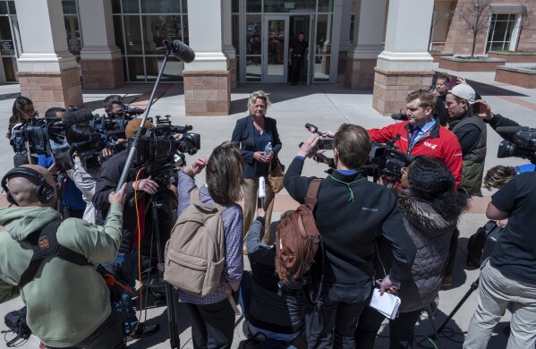 Special prosecutor Kari Morrissey speaks to the media outside the Santa Fe County Courthouse after Hannah Gutierrez-Reed was sentenced to 18 months in prison, following a hearing in Santa Fe, New Mexico, on Monday April 15, 2024. Gutierrez-Reed, the armorer on the set of the Western film "Rust," was convicted in March of involuntary manslaughter in the death of cinematographer Halyna Hutchins, who was fatally shot by Alec Baldwin during a rehearsal in 2021. (Eddie Moore/Albuquerque Journal via AP)